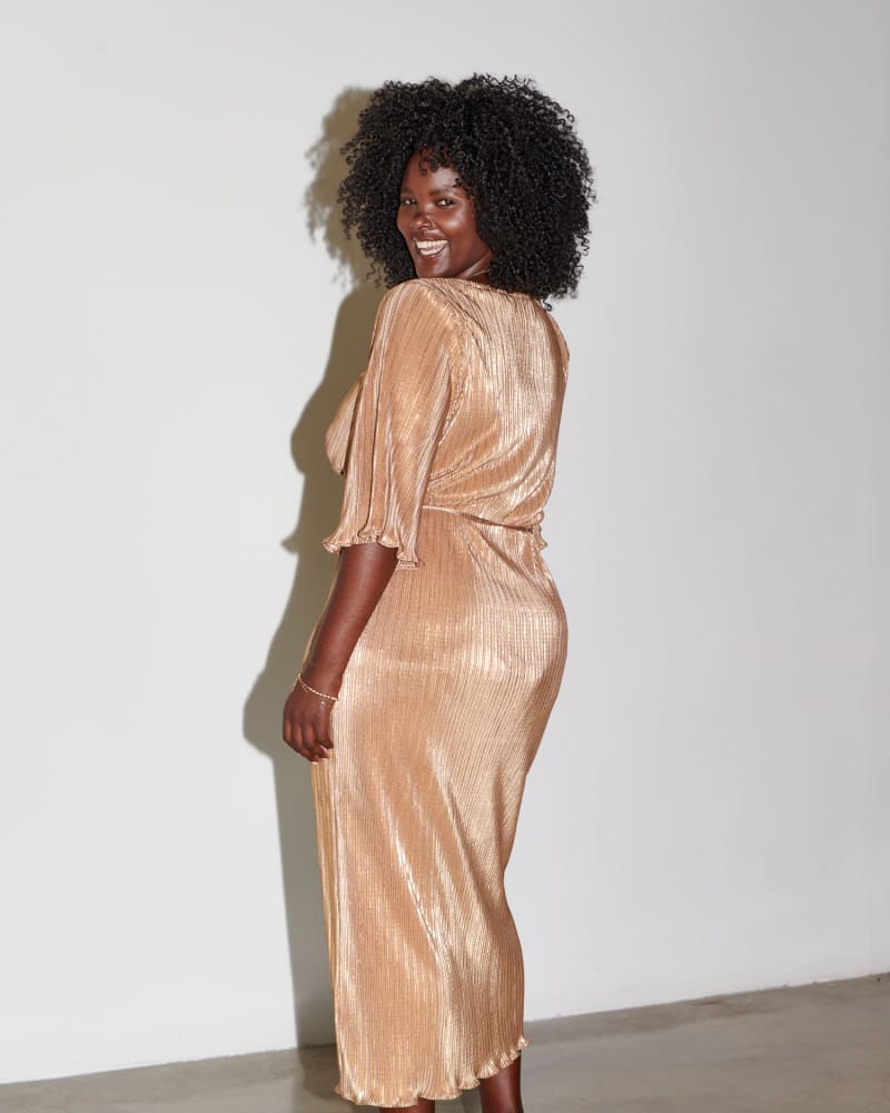 Gold plisse dress sales